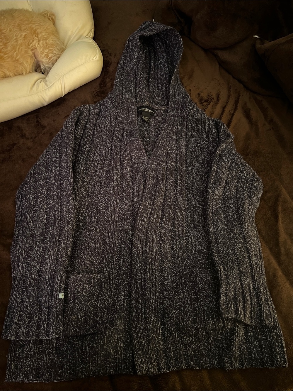 Abercrombie & Fitch Women’s Hooded Cardigan with Belt - Marled Blue/Light Blue